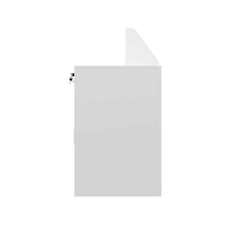 Reception Desk Checkout Counter with LED Display Shelves, Locking Drawer and Storage Cabinets