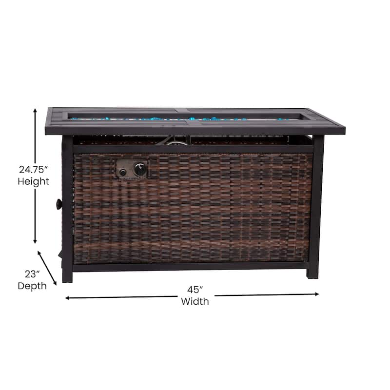 Outdoor 50,000 BTU Fire Table with Steel Top and Wicker Base