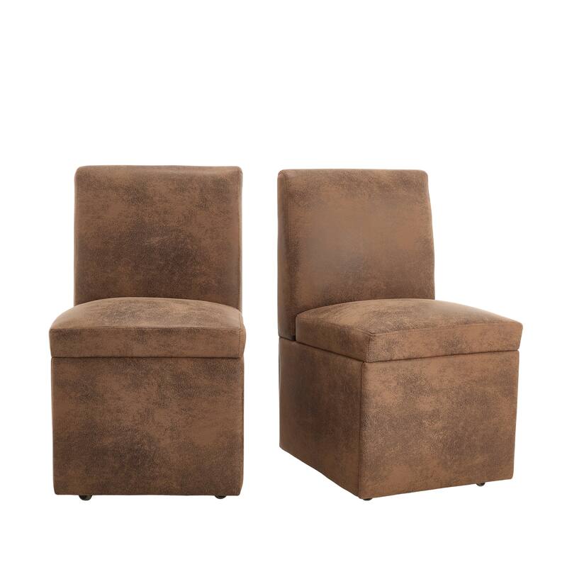 360 Degree Swivel Upholstered Dining Chairs Set of 2,Swivel Dining Chairs with Casters & Storage, Modern Rolling Chair