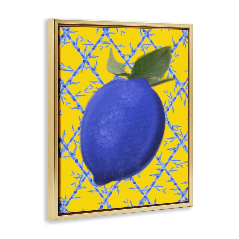Stupell Blue Lemon over Yellow Framed Floater Canvas Wall Art Design By Matthew Piotrowicz