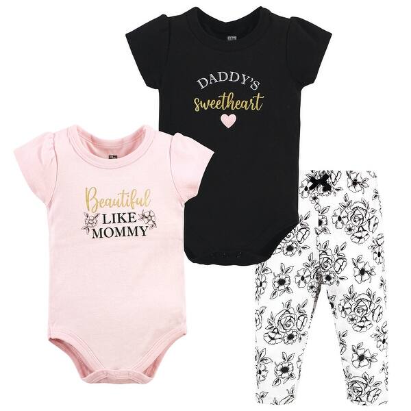 slide 1 of 1, Hudson Baby Infant Girls Cotton Bodysuit and Pant Set, Mom Dad Toile 0-3 Months - Mom Dad Toile