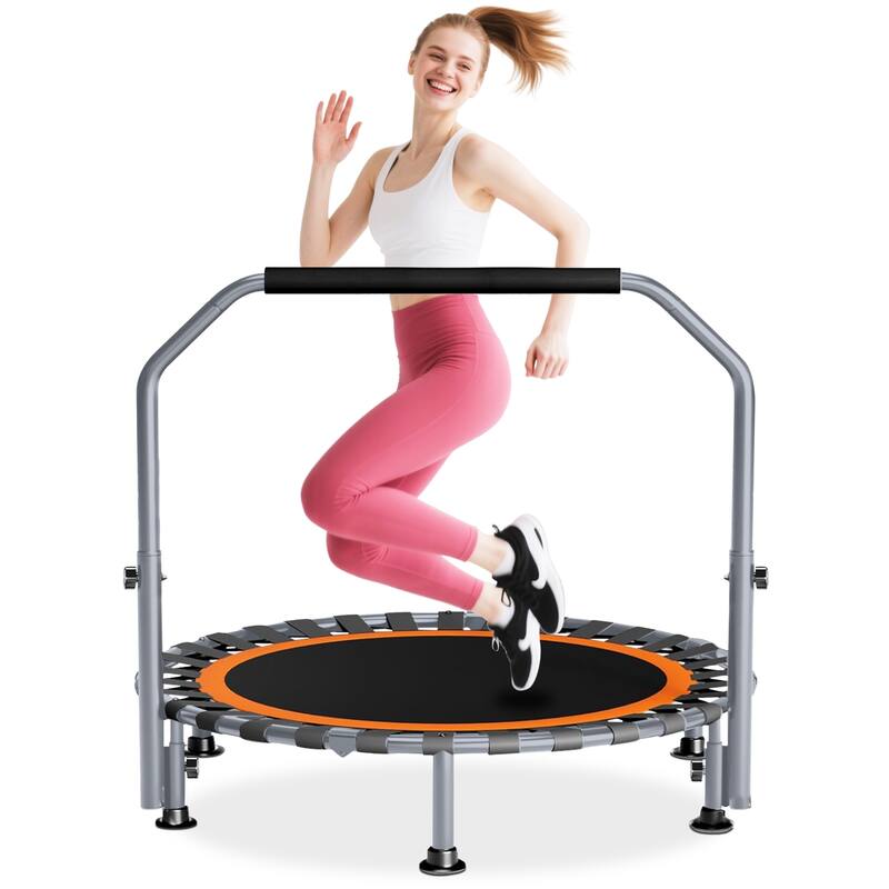 40"/48" Foldable Mini Trampoline Rebounder with Adjustable Foam Handle for Indoor/Outdoor Fitness - 48"