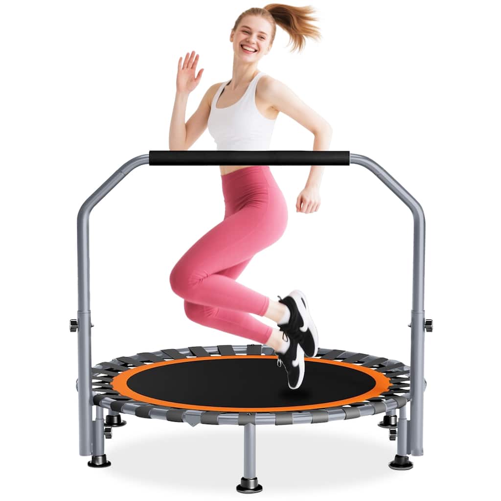 40"/48" Foldable Mini Trampoline Rebounder with Adjustable Foam Handle for Indoor/Outdoor Fitness