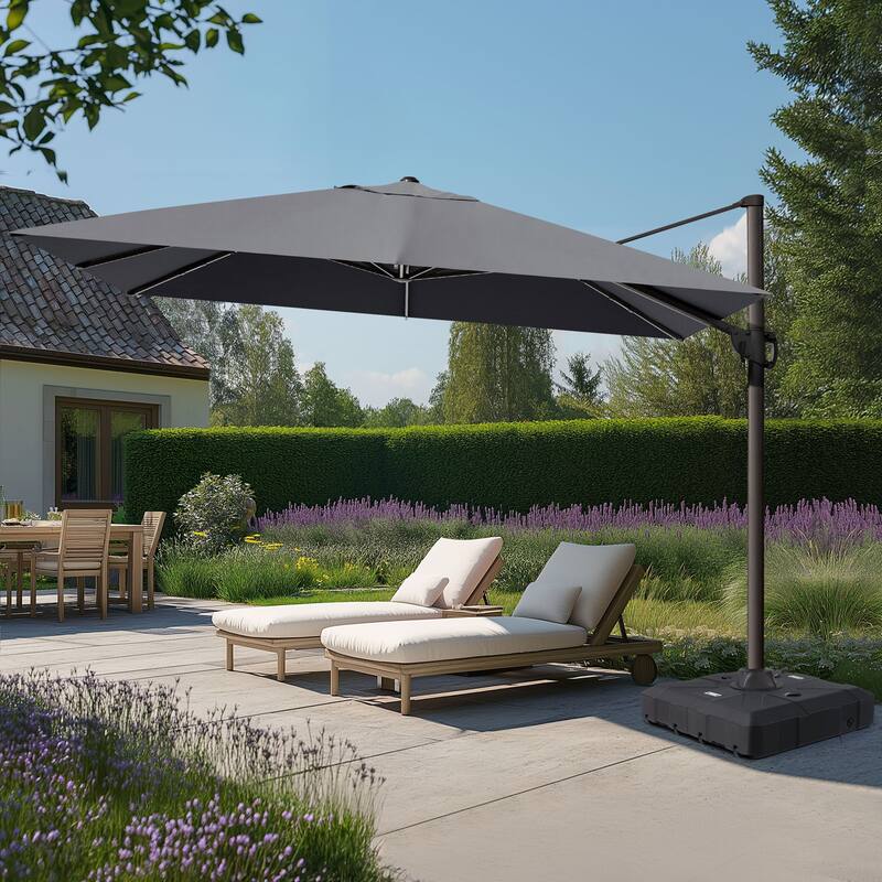 Outdoor Patio 9 FT x 11.5 FT Cantilever-Offset Umbrella with HDPE Base Stand