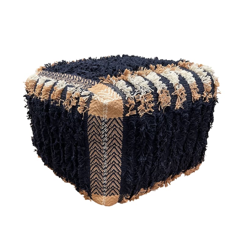 HomeRoots 18" Blue 100% Cotton Ottoman