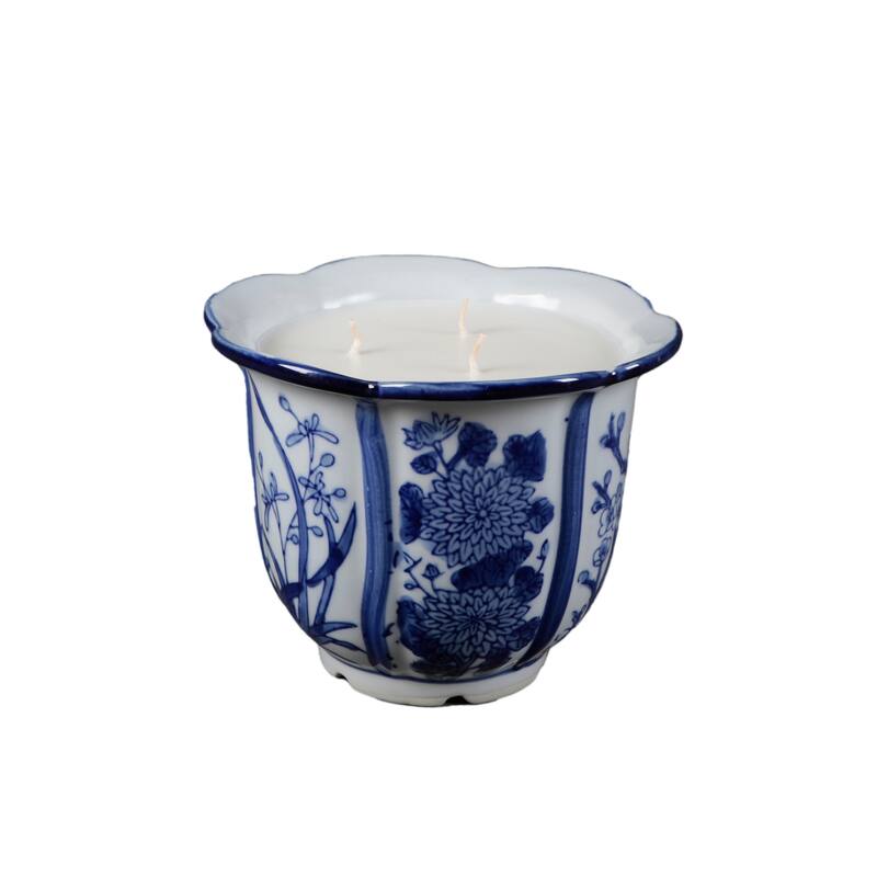 7in Chinoiserie Ceramic Candle (28.5oz) - Gardenia Blossom
