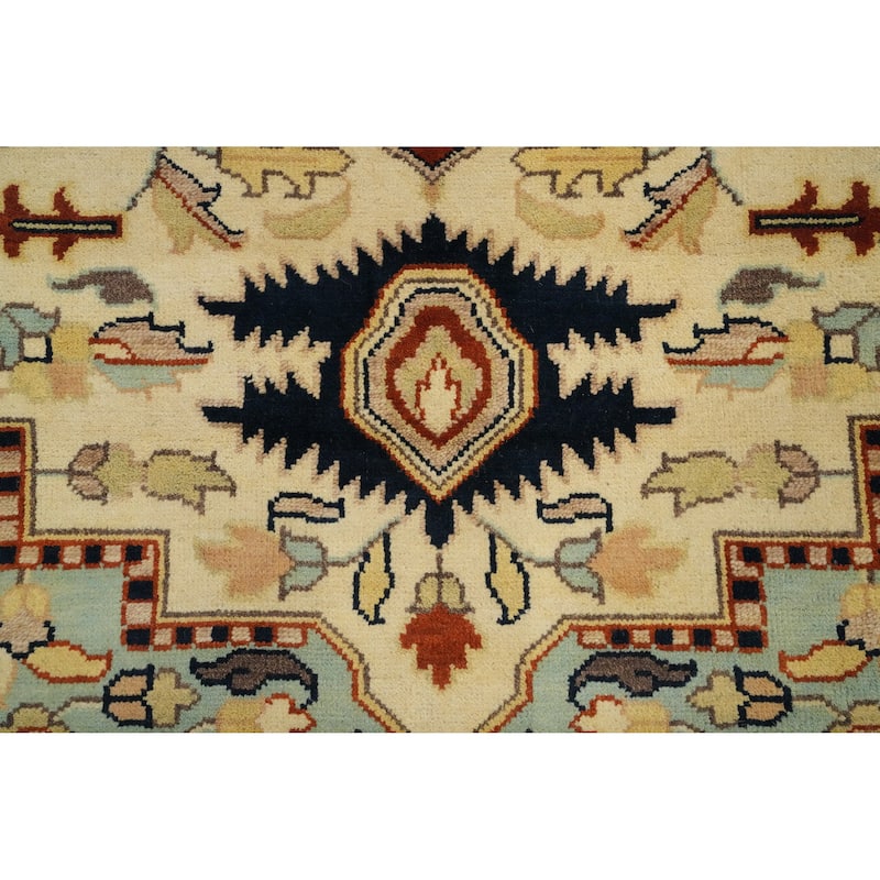 Hand Knotted Oriental 100% Wool Carpet Transitional Medallion Beige & Ivories Oushak Area Rug - 13' 9'' X 9' 10''