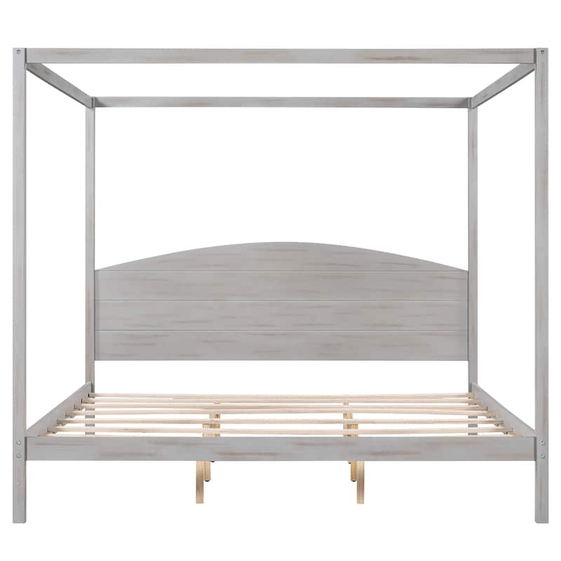 King Pine Canopy Bed with Headboard & Support Legs