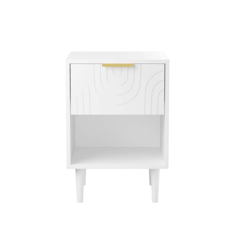 22.83'' H Modern White Nightstand with One Drawer and Open Shelf, Gold - Accented Handle, Ideal for Bedroom Decor