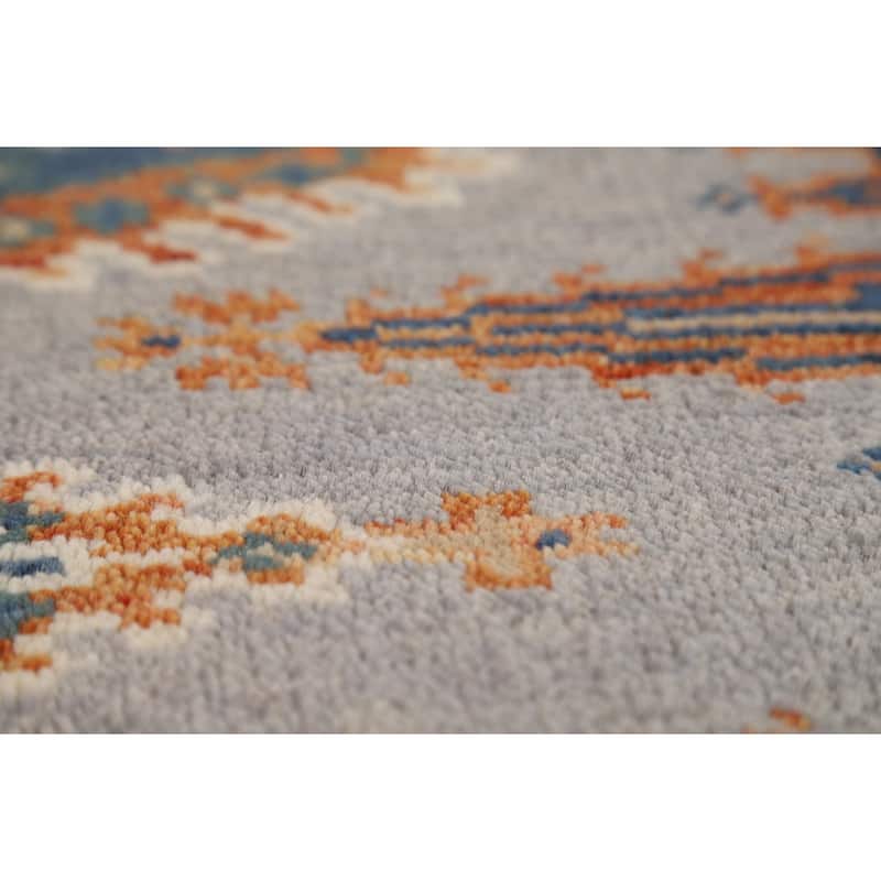 Geometric Viss Indian Runner Rug Handmade Gray Wool Carpet - 2'6"x 9'7"