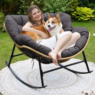 FINCATI Outdoor Rocking Papasan Chair, Rocking Chair Outdoor, 450 lbs Indoor Oversized Rocking Papasan, Comfy Rocking Egg Chair
