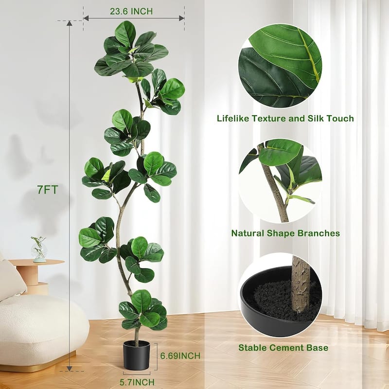 Artificial Fiddle Leaf Fig Tree, Fake Plant for Home Decor with Black Base