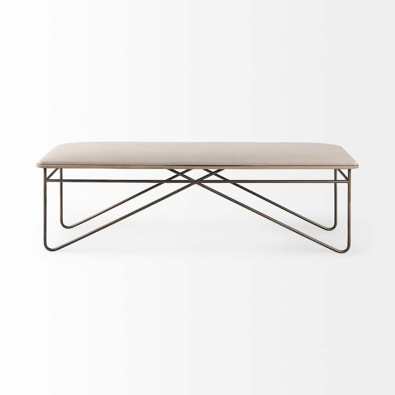 Camille Cream Fabric Seat w/ Dark Metal Frame Bench - 55.5"W x 16"D x 17"H