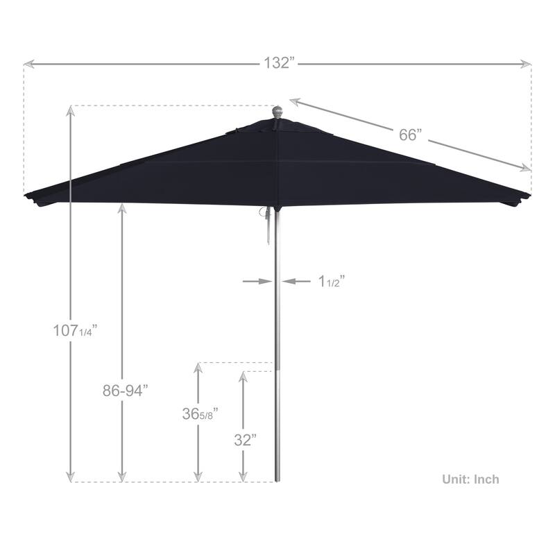California Umbrella 11' Venture Series Patio Umbrella, Silver Aluminum Pole Fiberglass Ribs Pulley Lift Sunbrella