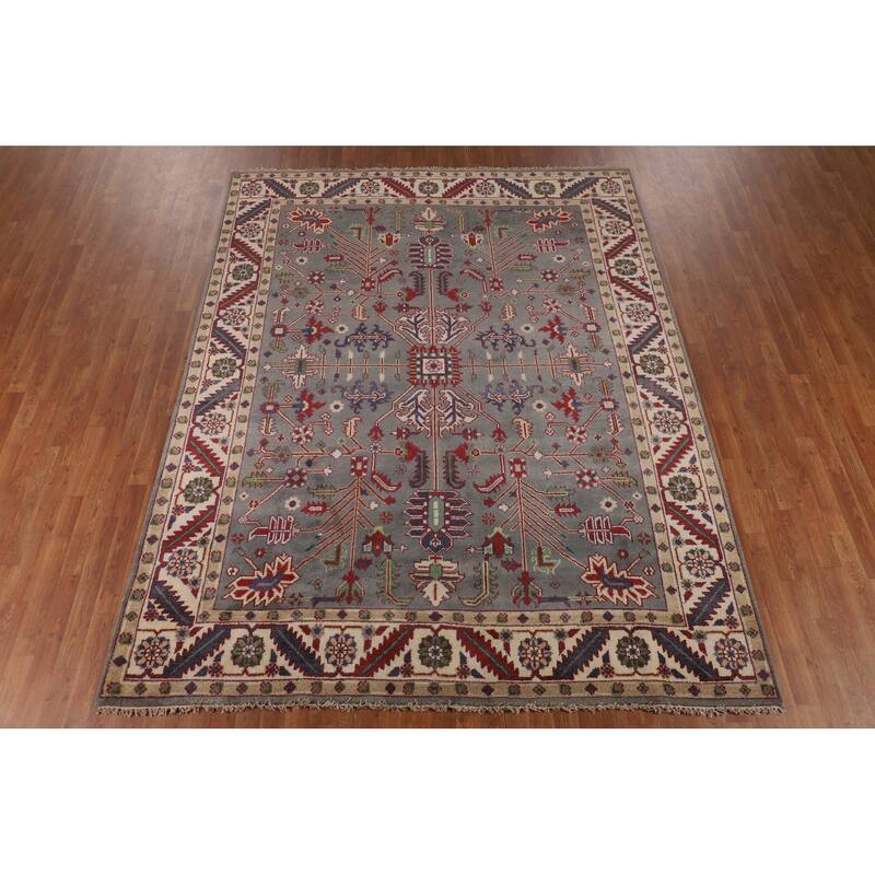 Gray Oushak Indian Area Rug Hand-Knotted Wool Carpet - 7'9"x 9'10"