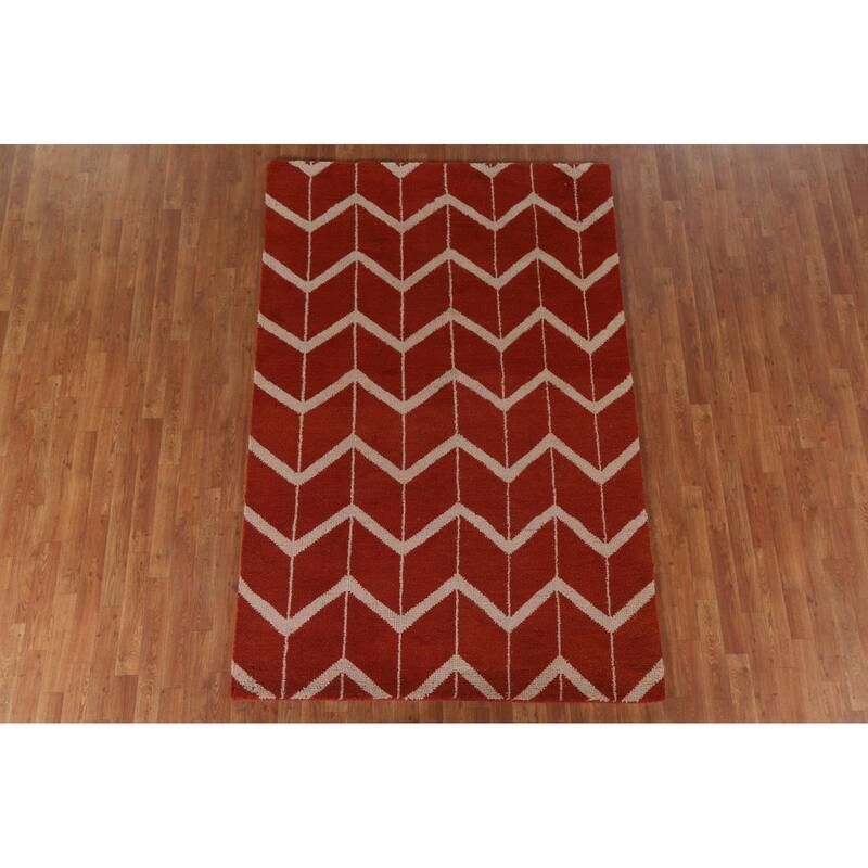 Hand Knotted Oriental 100% Wool Carpet Modern All-Over Red Gabbeh Area Rug - 7' 10'' X 5' 2''