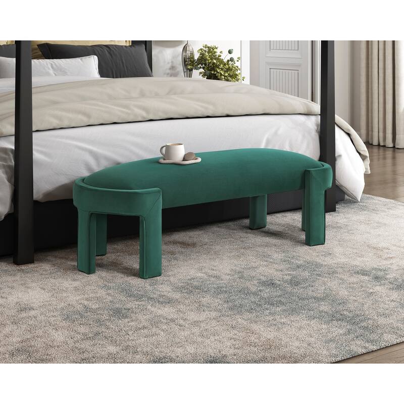 Stylish Upholstered Bench Green Velvet Fabric Foam Cushioned Seat Luxurious Comfort Home Furniture 1pc
