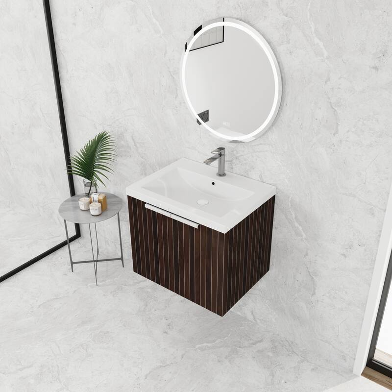GDFStudio - Wall-Mounted Bathroom Vanity with Resin Sink, Soft Close Doors, and Ample Storage
