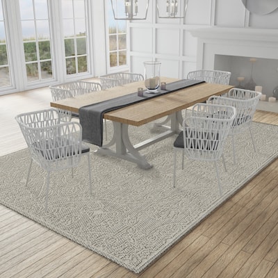 Nautica Indoor/Outdoor Modern Geometric Beige/Gray High-Low Rug