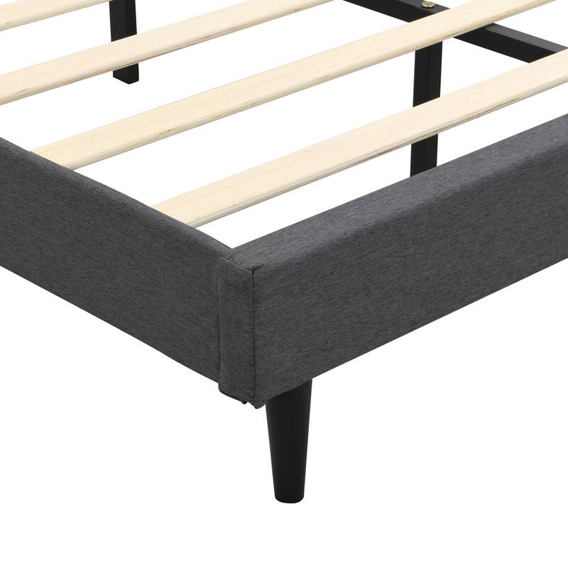 Modern Upholstered King Platform Bed with USB Ports, Storage Headboard & Side Pockets, No Box Spring Needed, Dark Grey