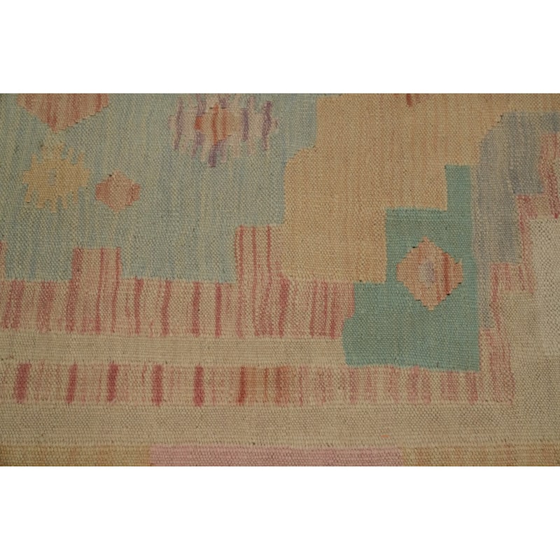 Hand Woven Oriental 100% Wool Carpet Southwestern Medallion Navy Blue & Blues Kilim Area Rug - 7' 1'' X 5' 0''