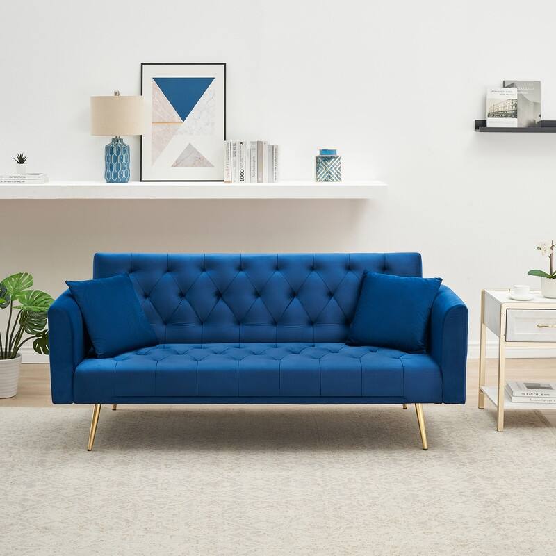 71" Convertible Double Folding Living Room Sofa Bed - Blue