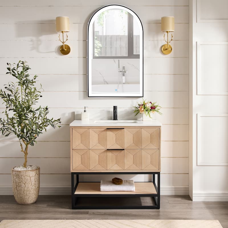 Milagro Bath Vanity with White Quartz Stone Top without Mirror