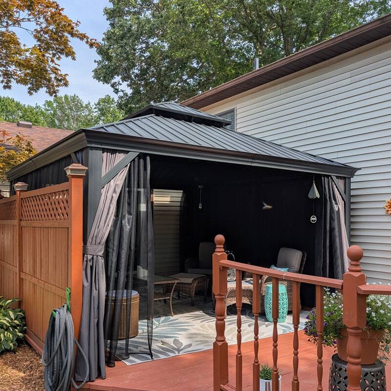 PURPLE LEAF Outdoor Galvanized Steel Hardtop Gazebo, Aluminum Frame Gazebo With Curtains