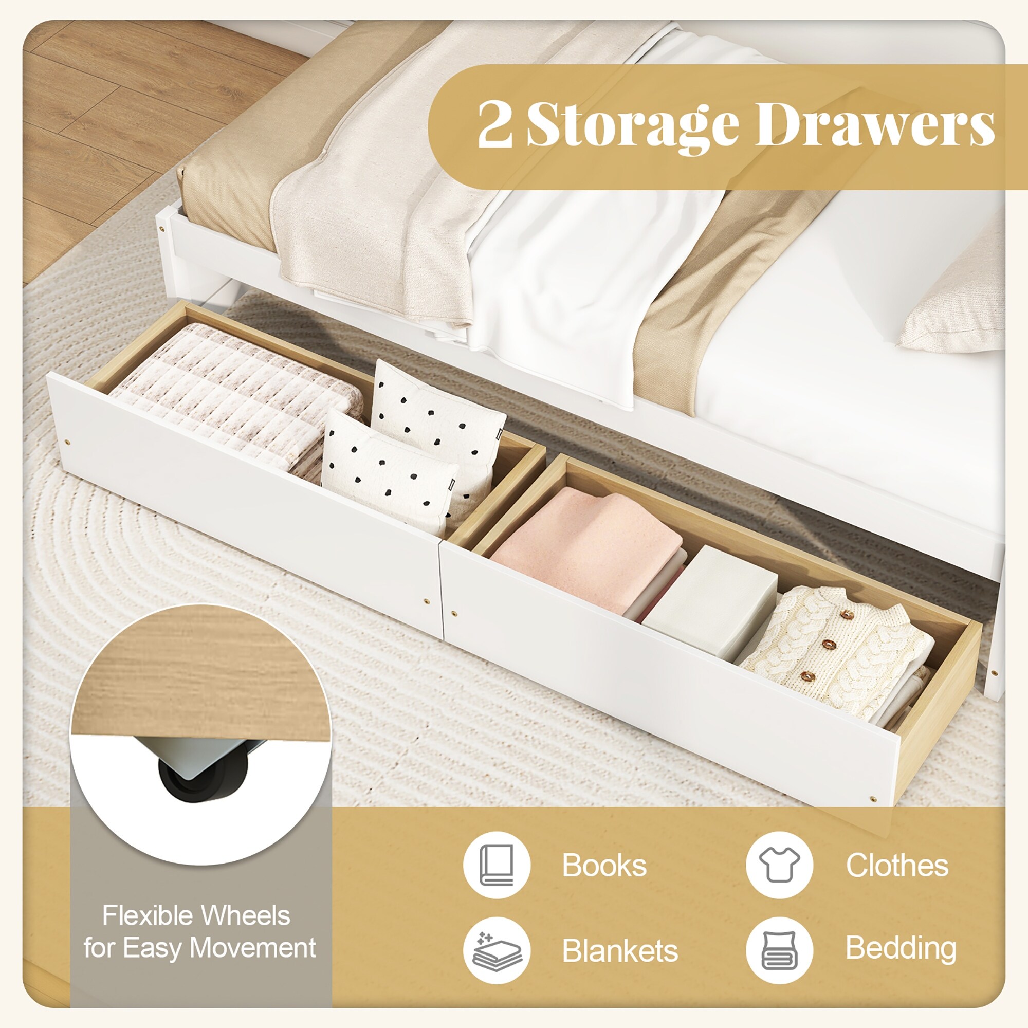 Gymax Twin Size Captain Bed w/ 2 Drawers Slats Support Twin Daybed