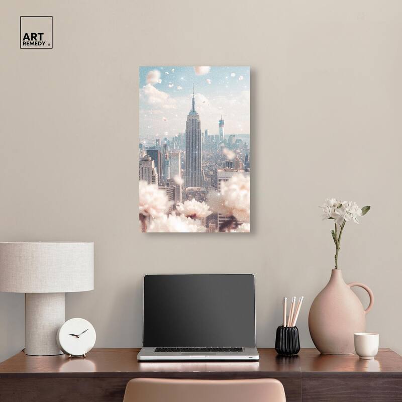 Peonies Over New York Canvas by Art Remedy, Gallery Wrapped