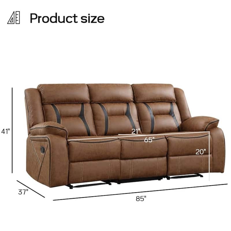 Manual Recliner Sofa Set, Faux Leather Reclining Living Room Furniture Set