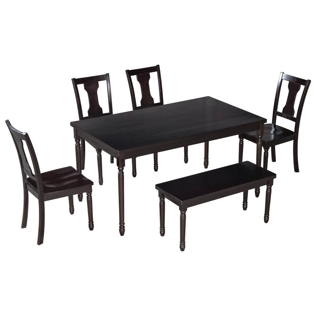 Classic Dining Set Wooden Table and 4 Chairs with Bench for Kitchen Dining Room (Set of 6)