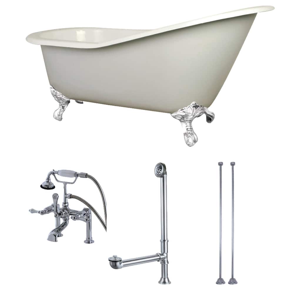 Kingston Brass Aqua Eden 62" Free Standing Brass and Cast Iron Soaking
