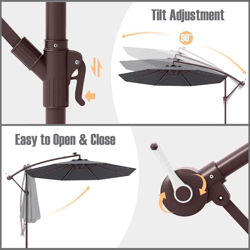 Costway Patio 10FT Hanging Offset Umbrella 32 LED Lights Sand Bag