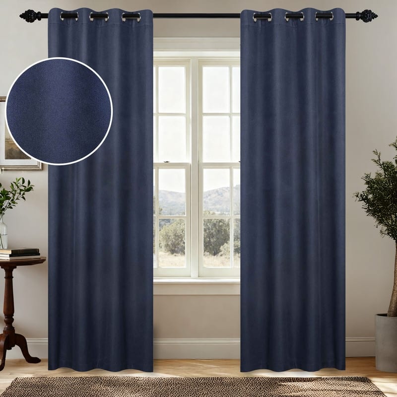 Superior Nyan 100% Blackout Grommet Curtains, Set of 2 Panels - 52" x108" - Navy Blue