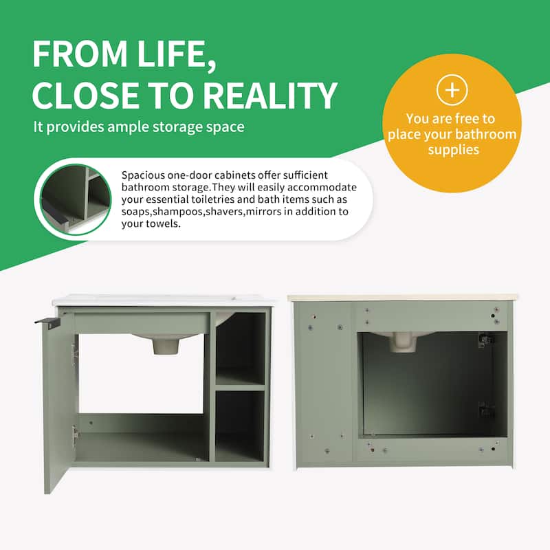 BNK 20"/24"/30" Single Sink Bathroom Vanity with Soft Close Door or Right Side Shelves, Modern Floating Vanity
