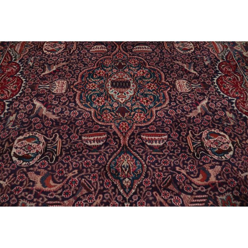 Hand Knotted Oriental 100% Wool Carpet Traditional Floral Navy Blue & Blues Kashmar Area Rug - 12' 10'' X 9' 4''