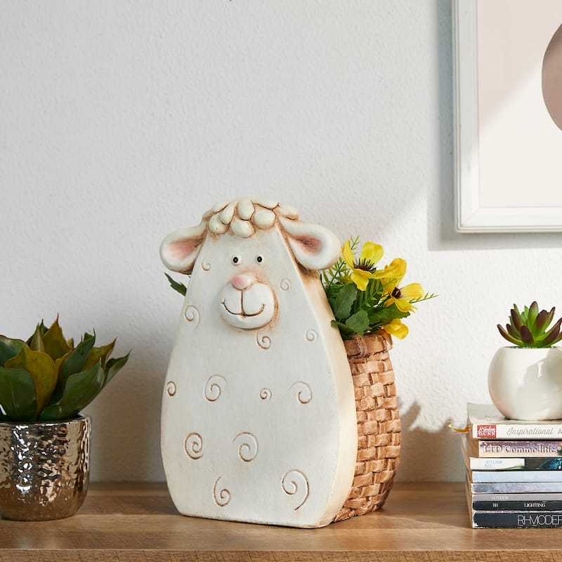 Glitzhome 13"H MGO Cute Sheep Cow Shape Statue Planter Pot Gift - 12.5"H Sheep