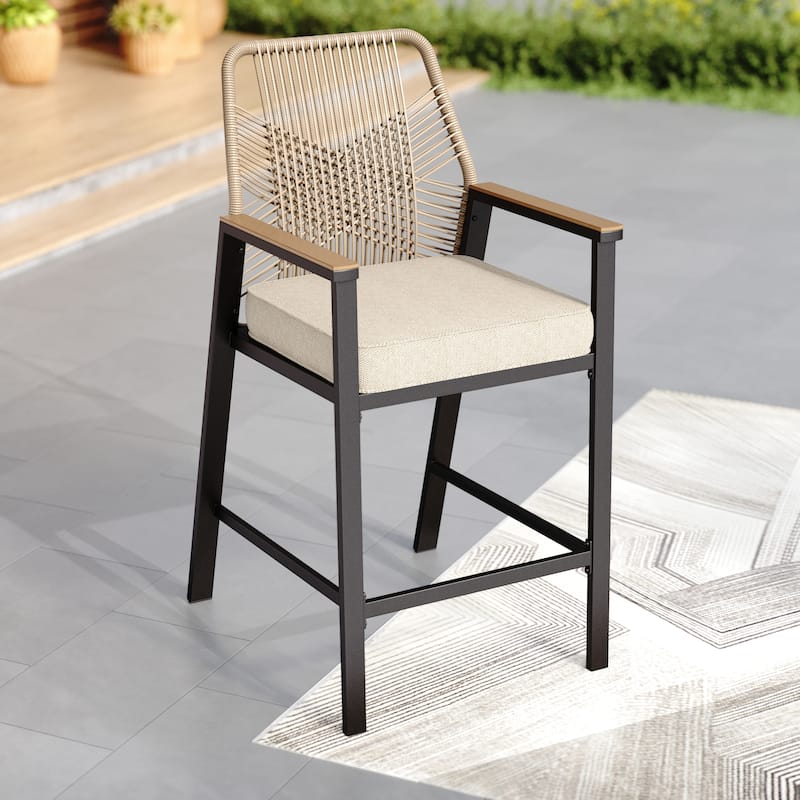 Outdoor Patio 3-piece Bar Counter Height Stool Bistro Set with Table for Backyard, Deck, Porch