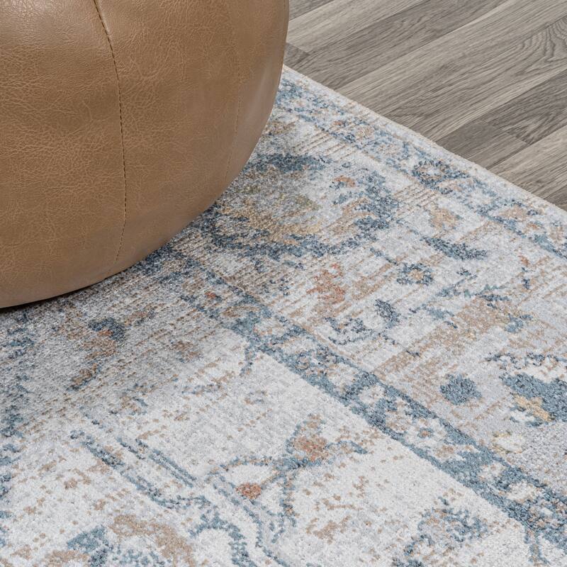 JONATHAN Y Amoeba Rustic Border Low-Pile Machine-Washable Area Rug
