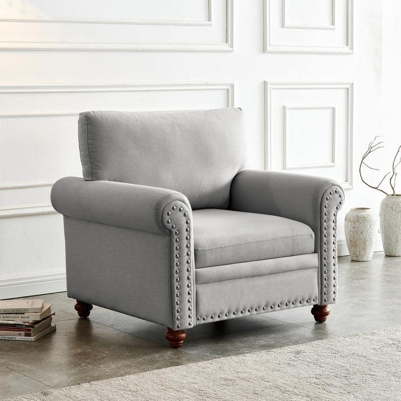 Round Arm Accent Chair Single Sofa Chiar with Solid Wood & Metal Frame