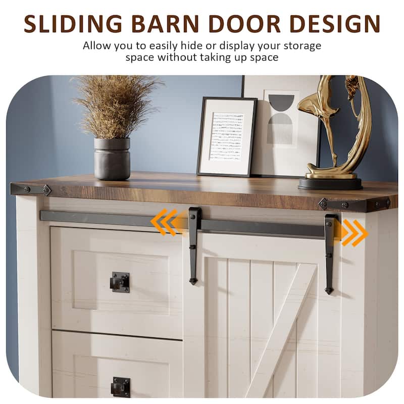 Farmhouse 5 Drawers Dresser, Vintage Chest of Drawers with Barn Door