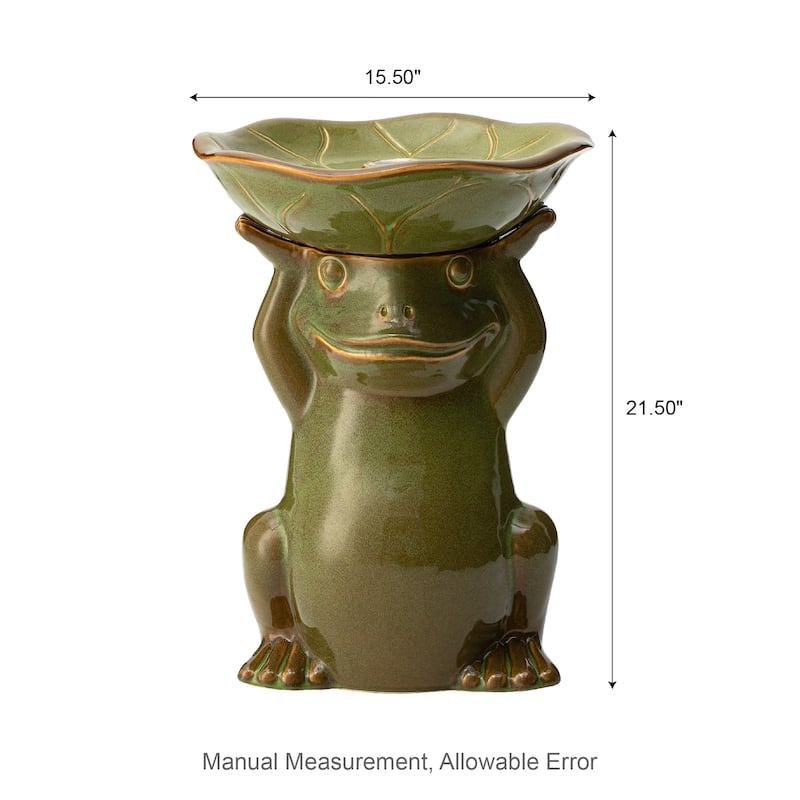 Glitzhome 21"H LED Frog & Lotus Birdbath Ceramic Outdoor Floor Water Fountain