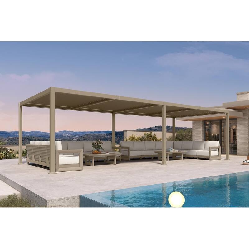 PURPLE LEAF Solar Louvered Pergola with LED String Lights Aluminum Outdoor Pergola with Adjustable Roof for Patio Garden