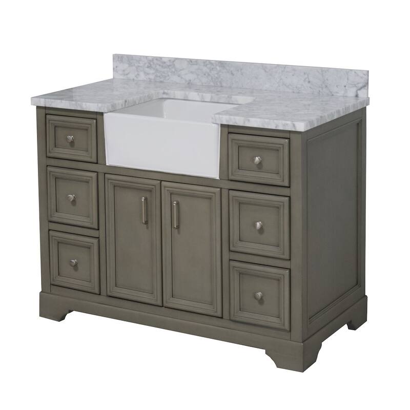 KitchenBathCollection Zelda 48" Farmhouse Bathroom Vanity with Carrara Marble Top