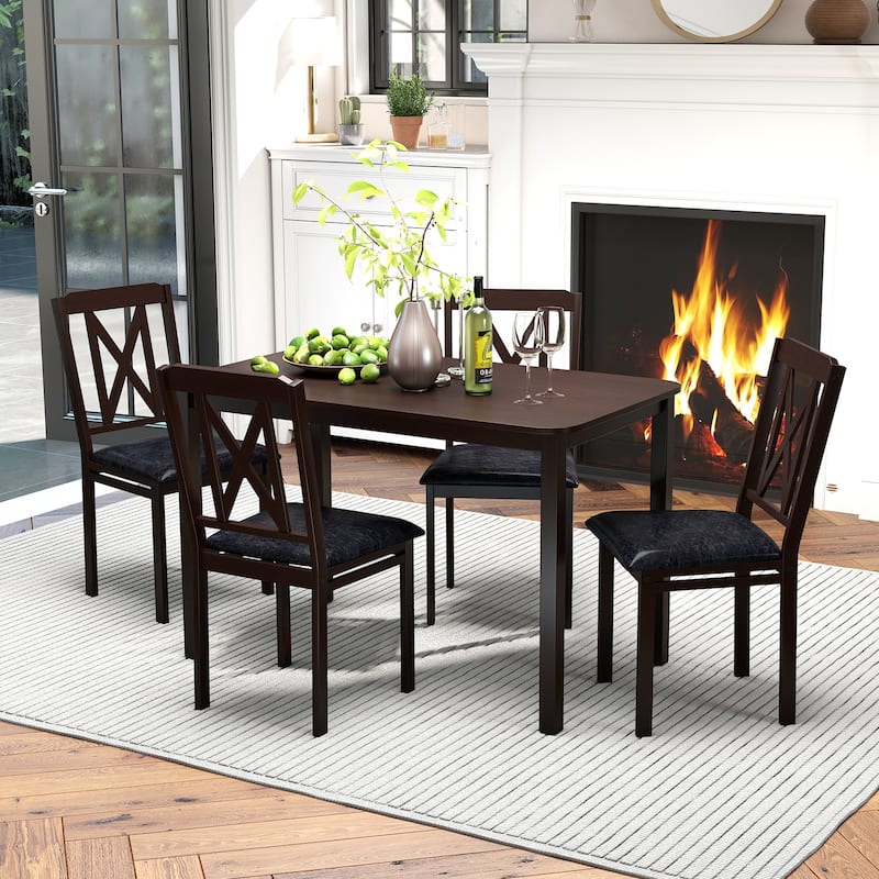 5-Piece Dining Table Set with Rubber Wood Legs PU Leather Chairs and Spacious Table