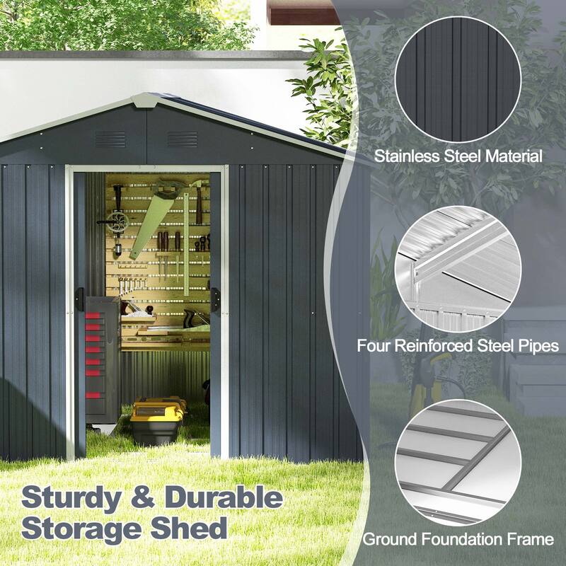 Costway 5.7 FT x 7.5 FT Outside Storage Shed Double Door Outdoor Tool - See Details
