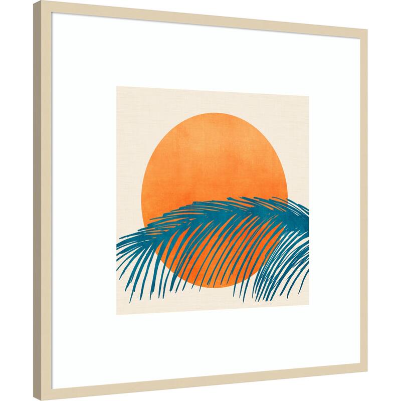 Retro Tropical Sunset by Kristian Gallagher Wood Framed Wall Art Print