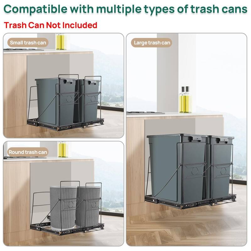 Side Pull Stainless Steel Kitchen Adjustable Trash Slide Out Shelf - 70 Quarts