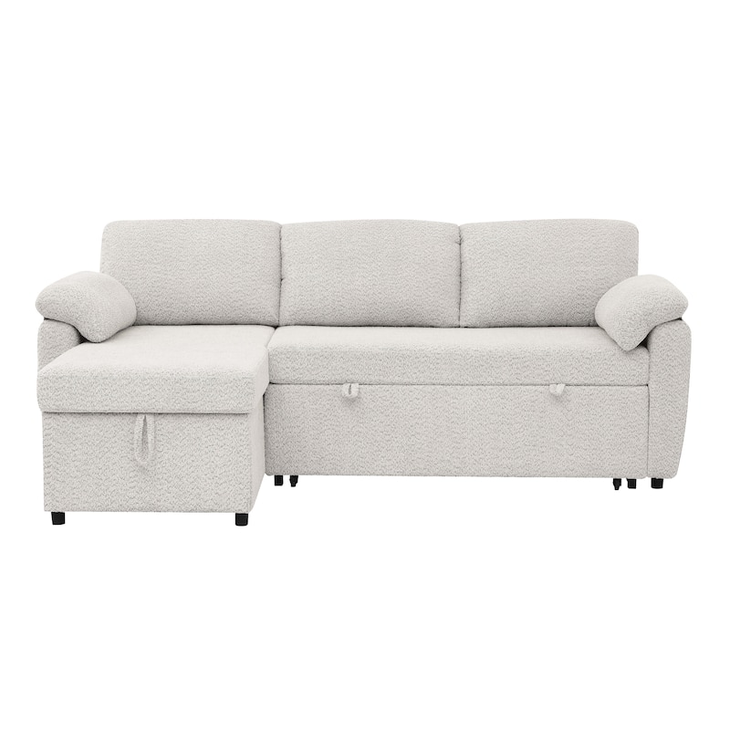 3 in 1 Convertible Sleeper Sofa Couch, 86.2 Inch L Shaped Sectional Sofa with Built In Storage Chaise and Pull Out Bed